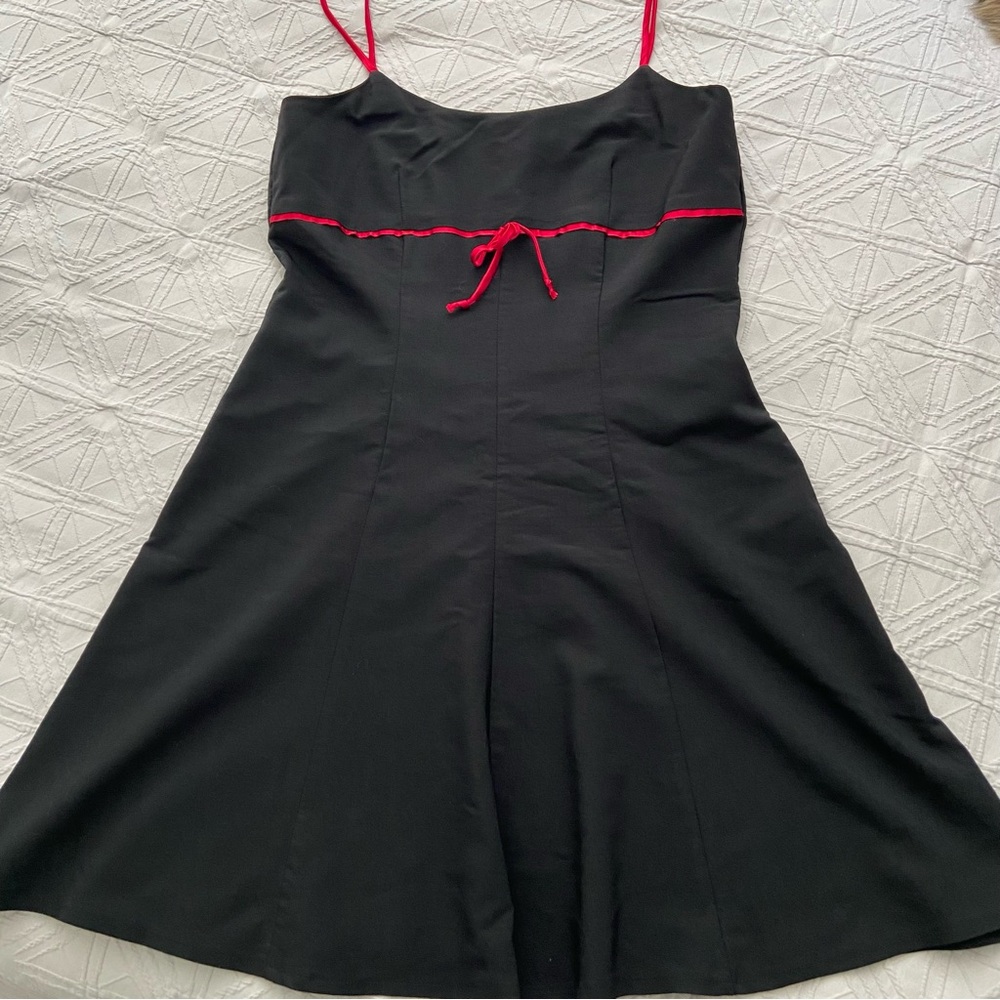 Vintage 90s Y2K Goth Grunge Black Mini Dress with Red Satin Bow - Picture 6 of 12